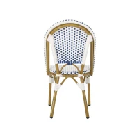 Set of 2 French Bistro Chairs with PE Rattan and Aluminium Frame, Outdoor Chairs with Bamboo Print Finish, 18.5'' L x 21.5'' W x 35'' H, White+Blue(m-9)