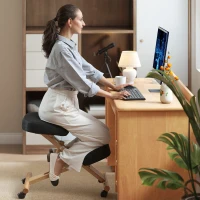 HOMCOM Ergonomic Kneeling Chair, Posture Chair with Rubberwood Frame, Rolling Wheels for Office, Posture Correction, Black(m-8)