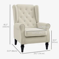 HOMCOM Fabric Accent Chair, Button Tufted Armchair, Upholstered Modern Living Room Chair, Wingback Chair with Wood Legs, Rolled Arms, Thick Padding for Bedroom, White(m-3)