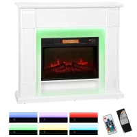HOMCOM 41 Inch Electric Fireplace with Mantel, 1400W Fireplace Heater with Adjustable 3D Flame Effect for Living Room, White(m-1)