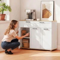 HOMCOM Sideboard Buffet Cabinet, Modern 40" Coffee Bar Cabinet with Wide Drawer, 3 Doors and 2 Adjustable Shelves, White(m-7)