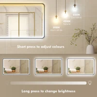 HOMCOM 40" x 24" Bath Mirror with LED Lights, Wall Mounted Restroom Mirror, 3 Colours, Dimmable, Horizontal/Vertical, Black(m-5)