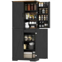 HOMCOM 72" Kitchen Pantry Cabinet, Farmhouse Storage Cabinet with 4 Doors, Drawer, 8 Door Shelves and Adjustable Shelf, Black(m-2)