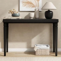 Farmhouse Console Table with Beaded Trim and Natural Wood, Accent Sofa Table for Living Room, Hallway, 47.5'' L x 16'' W x 32'' H, Black(m-4)