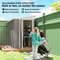 Outsunny 4' x 8' Outdoor Storage Shed Lean to Shed Outdoor Metal Tool Shed with Lockable Door and Air Vents, Light Grey(m-4)