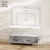 HOMCOM TV Stand with Charging Station, TV Table with 2 Foldable Linen Drawers and Open Shelf for 47 Inch Television, White(m-3)