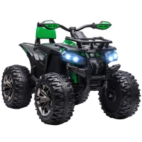 Aosom Kids Ride-on Car, 12V/10AH Four Wheeler Kids ATV, Battery Powered Off-Road Quad with MP3, Headlights, Suspension, 1.8-5 mph, Green(m-11)