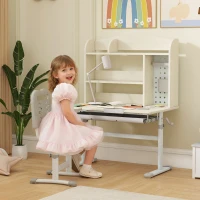 Qaba Kids Desk Height Adjustable with Tilted Desktop, Storage, Drawer, Pegboard, for 3-12 Years(m-1)