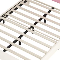 Full Size Upholstered Princess Bed with Crown Headboard, Solid Poplar Wood Frame, Bed Frame for Children, 80" L x 61.5" W x 44" H, Cream(m-6)