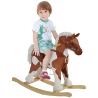 Qaba Toddler Rocking Horse, Kids Plush Rocking Chair Toy with Nursery Rhyme Music Brown(m-1)