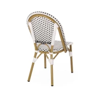 Set of 2 French Bistro Chairs with PE Rattan and Aluminium Frame, Outdoor Chairs with Bamboo Print Finish, 18.5'' L x 21.5'' W x 35'' H, White+Black(m-7)