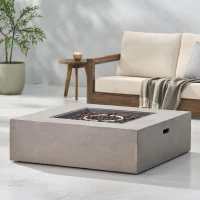 50000 BTU Outdoor Square Propane Fire Pit Table with Tank Holder, Lightweight Concrete, Fire Pit Top for Gathering, 40" L x40" W x 12.5" H, Light Grey(m-1)