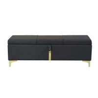 Elegant Upholstered Storage Ottoman with Metal Legs, Generous Storage, Bench for Bedroom and Living Room, 47" L x 15.5" W x 16" H, Black(m-2)