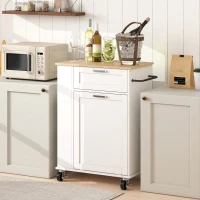 HOMCOM Rolling Kitchen Island with Trash Can Storage, Kitchen Island on Wheels with Spice & Rack, Drawer for Kitchen, White(m-7)