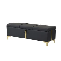 Elegant Upholstered Storage Ottoman with Metal Legs, Generous Storage, Bench for Bedroom and Living Room, 47" L x 15.5" W x 16" H, Black(m-6)