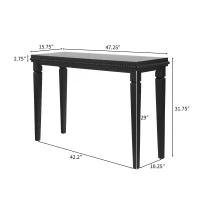 Farmhouse Console Table with Beaded Trim and Natural Wood, Accent Sofa Table for Living Room, Hallway, 47.5'' L x 16'' W x 32'' H, Black(m-3)