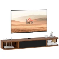 HOMCOM 47" Floating TV Stand for TVs up to 50 Inch, Wall Mounted Media Console with Flip Drawer and 2 Open Shelves, Walnut(m-11)