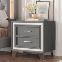 Mid Century Vintage Nightstand with Metal Legs and 2 Drawers, Velvet Bedside Table for Living Room, 22" L x 16" W x 22" H, Gray(m-4)