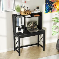 HOMCOM Computer Desk with Hutch, Home Office Table with Storage Shelves and Open Compartments for Writing, Work, Black(m-9)