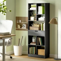 HOMCOM Tall Bookshelf with Drawer, Freestanding Bookcase for Bedroom, Living Room, Home Office, Black(m-8)