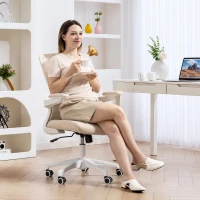 HOMCOM Ergonomic Office Chair, Swivel Desk Chair with Adjustable Lumbar Support and Height, Flip-up Armrests, Wheels, Beige(m-10)