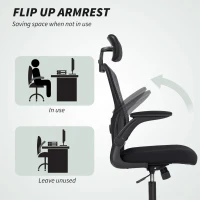 HOMCOM Ergonomic Office Chair, Mesh Desk Chair with Adjustable Headrest, Lumbar Support and Height, Flip-Up Armrests, Black(m-7)