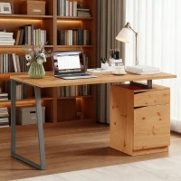 HOMCOM 53 Inch Computer Desk, Writing Table with Cabinet, Drawer, Adjustable Shelf for Home Office Study, Natural Wood(m-1)