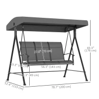 Outsunny 3 Seater Outdoor Swing Chair with Canopy, Metal Porch Swing Bench for Patio, Garden, Backyard, Lawn, Dark Grey(m-3)