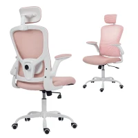 HOMCOM Ergonomic Office Chair, Mesh Desk Chair with Adjustable Headrest, Lumbar Support and Height, Flip-Up Armrests, Pink(m-11)