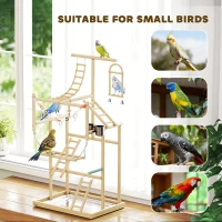 PawHut Bird Playground, 4 Layer Wooden Play Stand with Ladders, Chain Toy, Stainless Steel Cups and Tray for Small Birds(m-7)