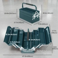 DURHAND 18" Metal Tool Box, Portable 5-Tray Cantilever Steel Tool Chest Cabinet for Garage and Warehouse, Dark Green(m-3)