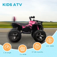 Aosom 12V 4 Wheeler Kids ATV with Music, Headlights for 37-60 Months Boys and Girls, Pink(m-4)