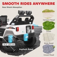 Qaba Ride on Truck Car with 2-Seater, 24V Electric Car with 4 Motors, Remote Control, Spring Suspension for 3-8 Years, White(m-8)