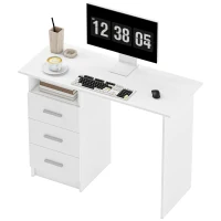 HOMCOM Computer Desk with Storage, 39" Home Office Desk with 3 Drawers nad Open Shelf, Writing Table for Bedroom, White(m-2)