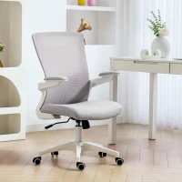 HOMCOM Ergonomic Office Chair, Swivel Desk Chair with Adjustable Lumbar Support and Height, Flip-up Armrests, Wheels, Grey(m-8)