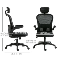 Vinsetto Office Chair, Mesh Computer Desk Chair with Adjustable Headrest, 4D Lumbar Support, Flip-up Arm, Black(m-3)