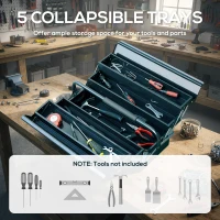 DURHAND 18" Metal Tool Box, Portable 5-Tray Cantilever Steel Tool Chest Cabinet for Garage and Warehouse, Dark Green(m-5)