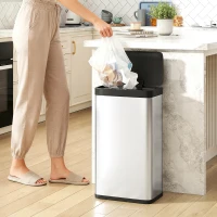 HOMCOM 12 Gallon Sensor Can, Automatic Garbage Can with Soft-Close Lid, Fingerprint-Proof Stainless Steel, Silver(m-1)