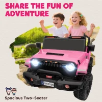 Qaba Ride on Truck Car with 2-Seater, 24V Electric Car with 4 Motors, Remote Control, Spring Suspension for 3-8 Years, Pink(m-5)