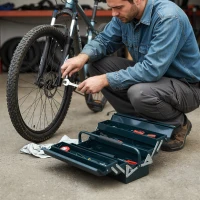 DURHAND 18" Metal Tool Box, Portable 5-Tray Cantilever Steel Tool Chest Cabinet for Garage and Warehouse, Dark Green(m-10)
