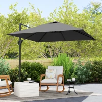 Outsunny 8FT Cantilever Patio Umbrella, Square Outdoor Offset Umbrella with 360° Rotation, Aluminum Hanging Umbrella with 3-Position Tilt, Crank & Cross Base for Garden, Dark Gray(m-9)