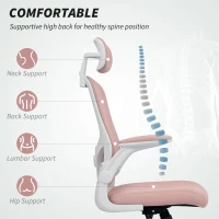 HOMCOM Ergonomic Office Chair, Mesh Desk Chair with Adjustable Headrest, Lumbar Support and Height, Flip-Up Armrests, Pink(m-4)