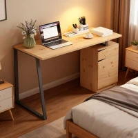 HOMCOM 53 Inch Computer Desk, Writing Table with Cabinet, Drawer, Adjustable Shelf for Home Office Study, Natural Wood(m-7)