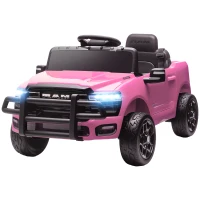 Qaba 12V Ride on Car, Licensed Dodge RAM 3500 Electric Vehicle with Remote Control, Suspension for 3-5 Years, Pink(m-2)