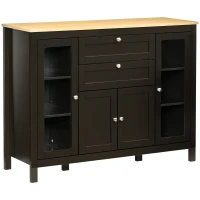 HOMCOM Buffet Cabinet Sideboard with 2 Drawers, 3 Storage Cabinets, Glass Doors and Adjustable Shelves, Dark Brown(m-11)