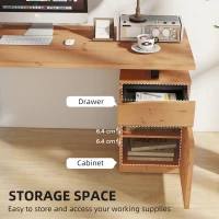 HOMCOM 53 Inch Computer Desk, Writing Table with Cabinet, Drawer, Adjustable Shelf for Home Office Study, Natural Wood(m-5)