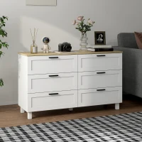 HOMCOM 47" Wide Chest of Drawers, Modern Dresser with 6 Drawers and Wood Legs for Bedroom, Living Room, Entryway, White(m-8)