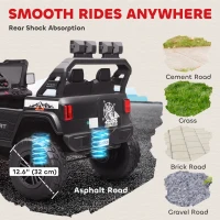 Qaba Ride on Truck Car with 2-Seater, 24V Electric Car with 4 Motors, Remote Control, Spring Suspension for 3-8 Years, Black(m-8)