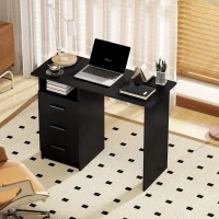 HOMCOM Computer Desk with Storage, 39" Home Office Desk with 3 Drawers nad Open Shelf, Writing Table for Bedroom, Black(m-8)