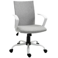 Vinsetto Linen Mid Back Office Chair With Tilt Function, Swivel Computer Chair, Light Grey(m-2)